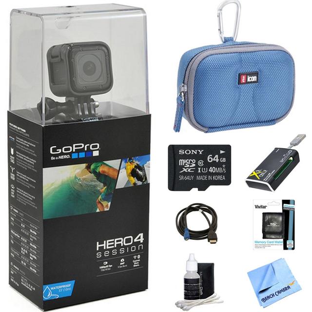 GoPro HERO4 Action Camera Ready for Adventure Bundle Includes GoPro Hero 4, 64GB Micro SDXC Memory Card, Case, Card Reader, Memory Card Wallet, HDMI, Lens Cleaning Kit and Beach Camera Cloth