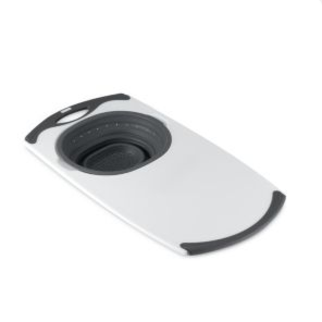 Dexas® Popware™ Over-the-Sink Collapsible Strainer Cutting Board in Grey