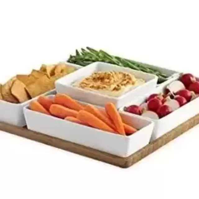 B. Smith® 6-Piece Multi Server with Porcelain Bowls and Bamboo Tray Set