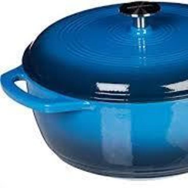 AmazonBasics Enameled Cast Iron Covered Dutch Oven, 6-Quart, Blue