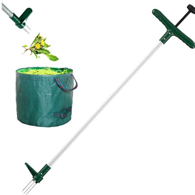 Walensee Stand Up Weeder and Weed Remover Tool, Stand up Manual Weeder Hand Tool with 3 Claws, Stainless Steel and High Strength Foot Pedal, Weed Puller (Combo Pack - Stand Up Weeder&Garden Waste Bag)
