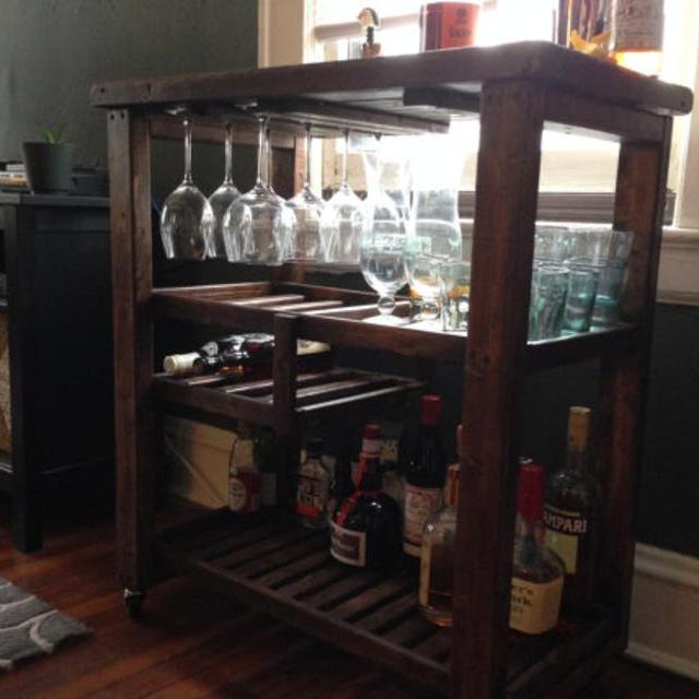 Handcrafted Bar Cart made with 100% Reclaimed Wood - Includes Wine Rack - Free Shipping!! (Bar, Beer, Wine, Eco Friendly)