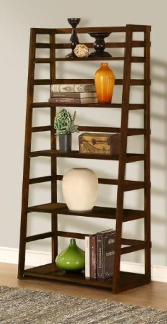Simpli Home Acadian Collection Ladder Shelf Bookcase, Rich Tobacco Brown,