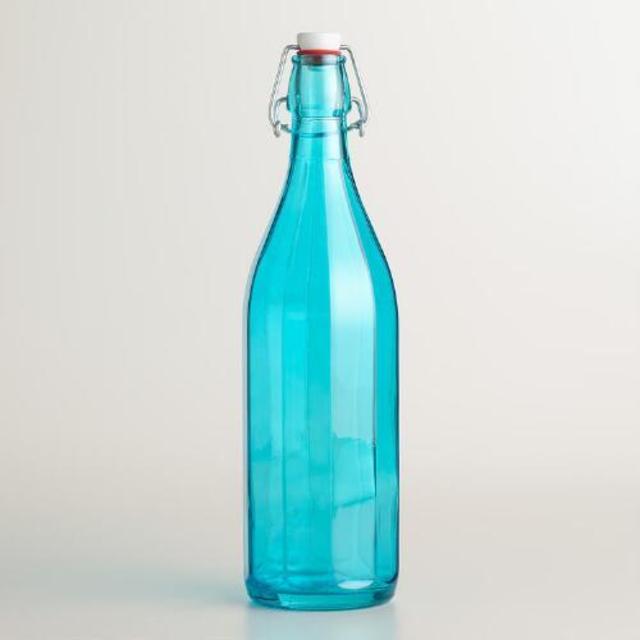 Aqua Glass Bottle with Clamp Lid, Set of 2