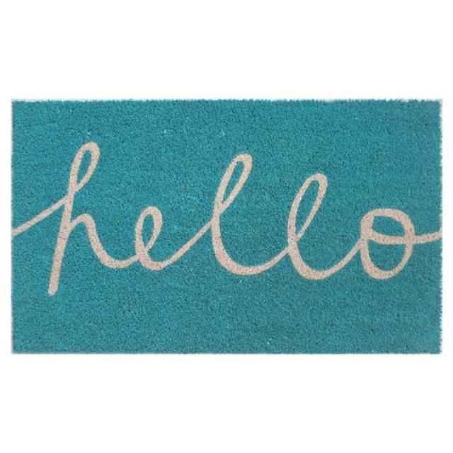 RE Blue Hello in Cursive Doormat