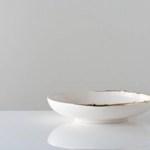 Flawed Gold-Plated Wide Bowl in White
