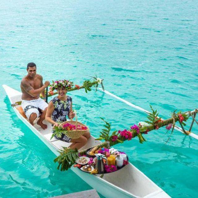 Breakfast Delivered by Canoe in Bora Bora