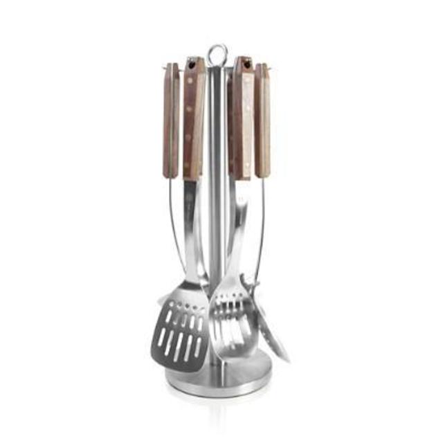 Schmidt Brothers Brass Walnut 7-Piece Kitchen Tool Set