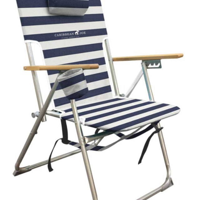 Caribbean Joe Backpack Wood Beach Chair - Blue and White
