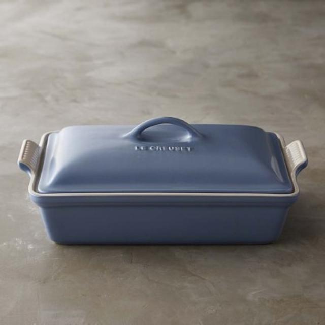 Le Creuset Stoneware Covered Rectangle Casserole, 12 1/2", Matte Mineral Blue