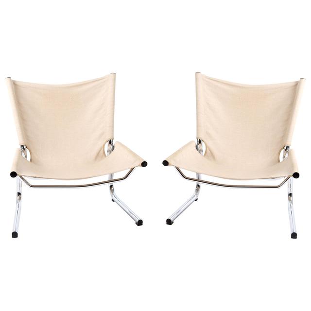 Two Swedish Tubular Chairs with Canvas Sitting