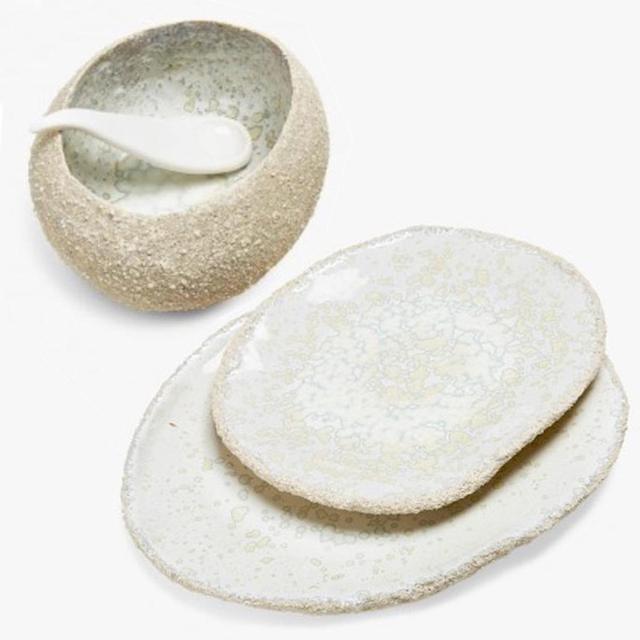 Malifrance Stone Bowl with Spoon - Small AND Malifrance Medium Leafe Plate