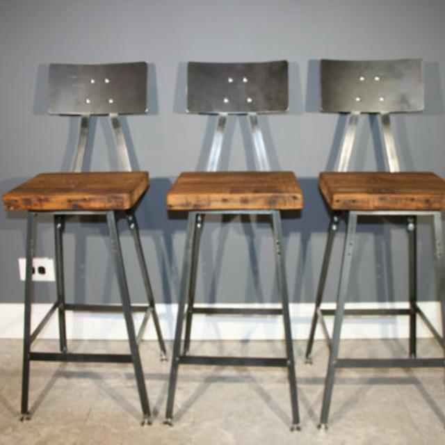 Set of 3 Reclaimed Urban Wood Bar Stool