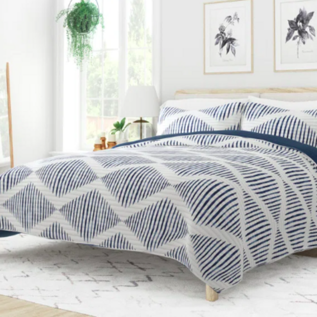 Navy Striped Queen Sham