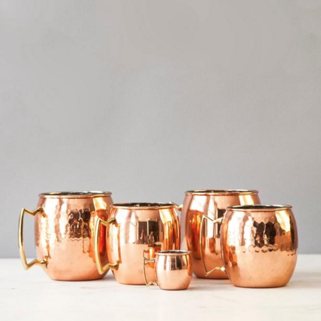 Hammered Moscow Mule Mug Gold Solid Copper and Nickel Lined 16 oz. Brass Handle (Set of 4)