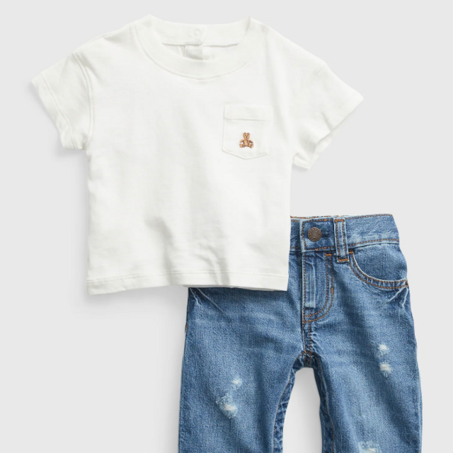 Baby 100% Organic Cotton Denim Outfit Set with Washwell