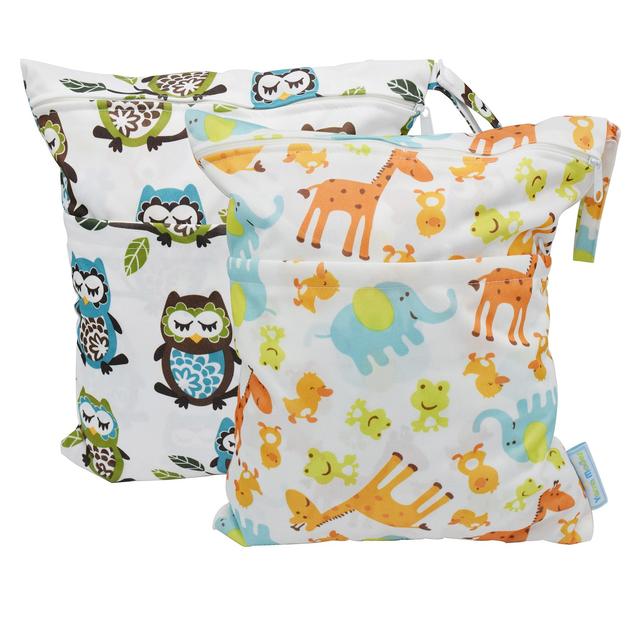 Yarra Modes 2 pcs Baby Wet and Dry Cloth Diaper Bags (Giraffe and Owls)