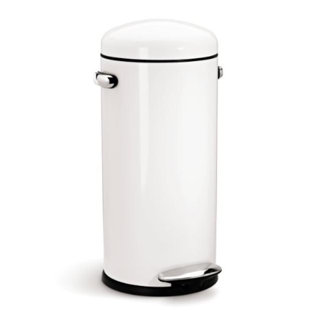 simplehuman Round Retro Step Trash Can, White Steel, 30 L / 8 Gal