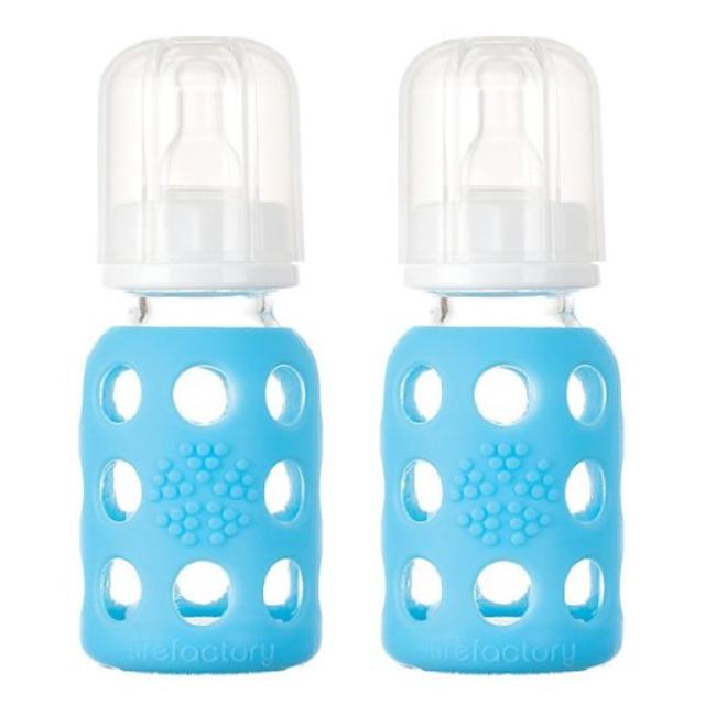 Lifefactory Glass Baby Bottle with Silicone Sleeve 4 Ounce, 2 Pack - Blue