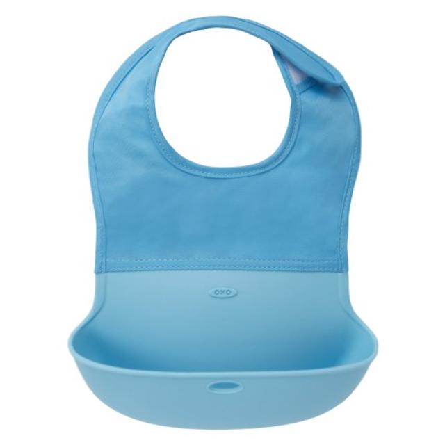 OXO Tot Silicone Roll Up Bib with Comfort-Fit Fabric Neck, Aqua