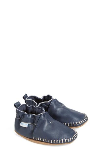 'Classic Moccasin' Crib Shoe (Baby) (Navy Blue)