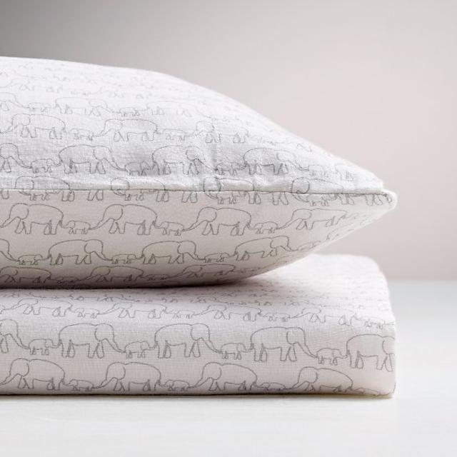 Washed Organic Linen Elephant Crib Fitted Sheet (GREY or CLOUD)