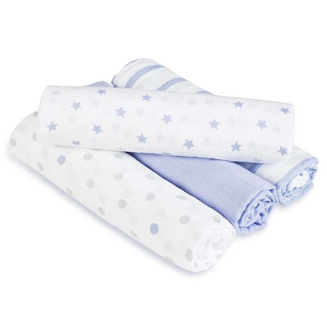aden® by aden + anais® Dashing 4-Pack Muslin swaddleplus® Blankets in Blue/Grey