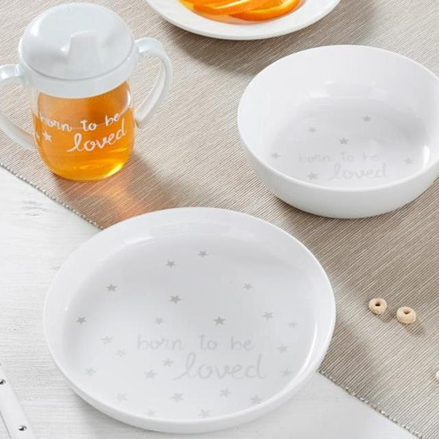 Gray Born to Be Loved Feeding Set