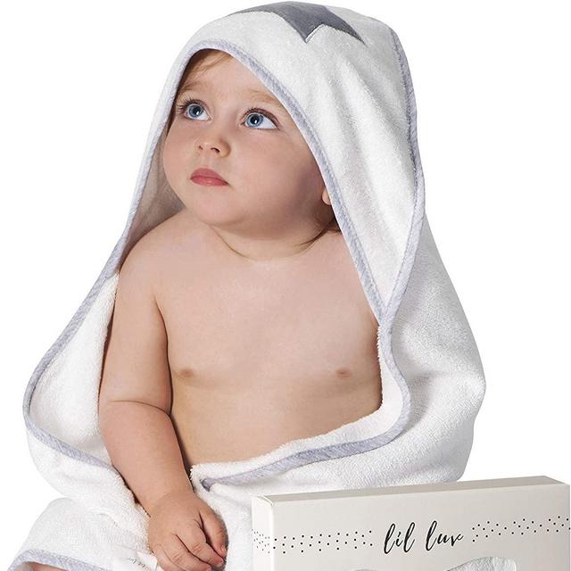 LIL LUV Bamboo Baby Hooded Towel Ultra Soft, Grey Star for Boys Highly Absorbent, Adorable Unique Design, Best Baby Gift