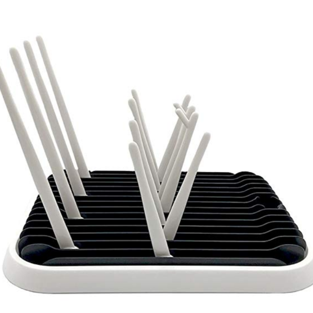 Easycomf Multifunctional Baby Bottle Drying Rack Adjustable Pillar Tines Durable Feeding Nipple Pacifier Shelf Portable Milk Cups Sterilizer Holder (Black White)