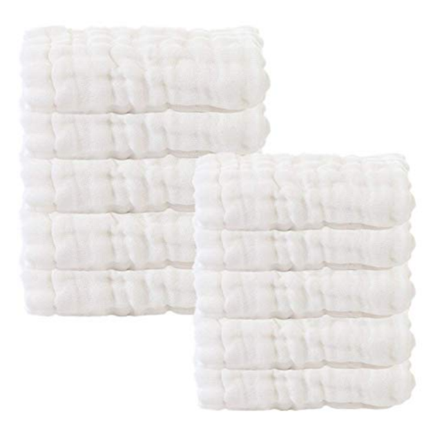 Baby Muslin Washcloths- Natural Muslin Cotton Baby Wipes - Soft Newborn Baby Face Towel for Sensitive Skin- Baby Registry as Shower Gift, 10 Pack...