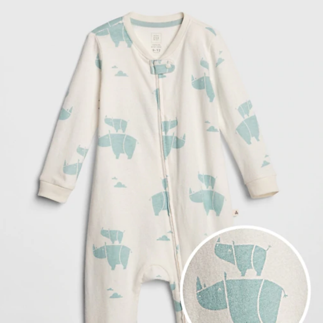 Baby Organic Cotton Rhino Footed One-Piece (0-3 months)