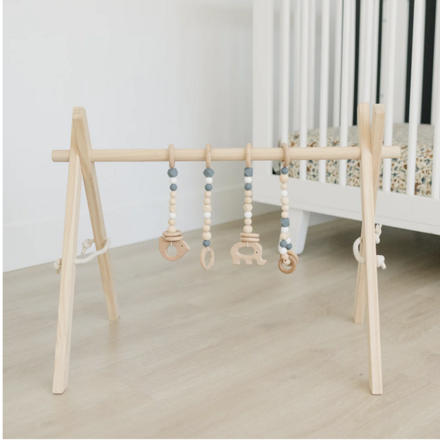 Wooden Baby Gym + Gray Toys