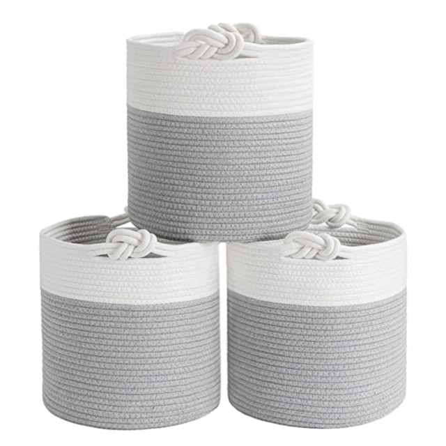Goodpick 3-Pack Cotton Rope Shelf Storage Basket