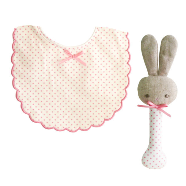 Ivory Bunny Rattle & Bib Set