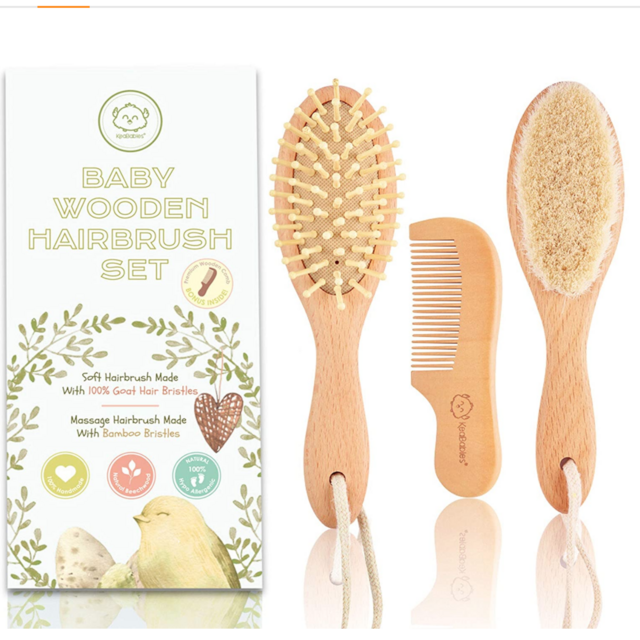 Baby Hair Brush and Comb Set for Newborn - Natural Wooden Hairbrush with Soft Goat Bristles for Cradle Cap - Perfect Scalp Grooming Product for Infant, Toddler, Kids - Baby Registry Gift
