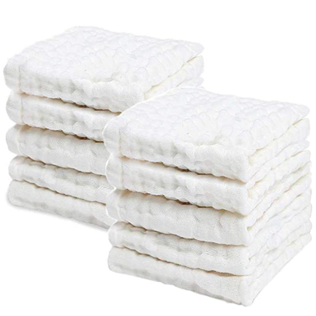Multipurpose Muslin Washcloths Natural Purified Cotton - 10 Pack