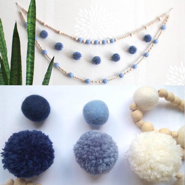 Yarn Pom, Felt Ball & Wood Bead Nursery Garland