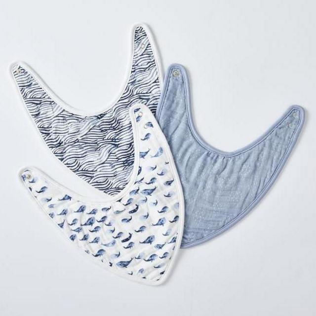 Whales Muslin Drool Bib Set