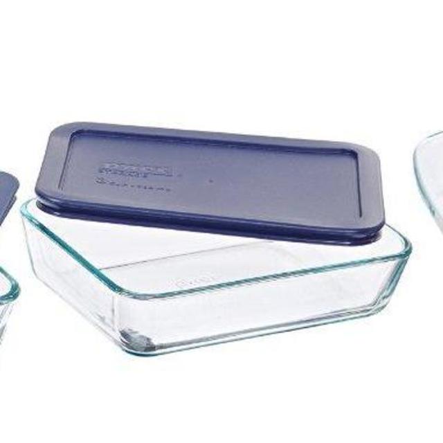 Pyrex  Easy Grab 6-Piece Value Pack, includes 1-ea 3-qt Oblong, 3-cupRectangleStorage, 6-cup Rectangle Storage, Blue Plastic Covers