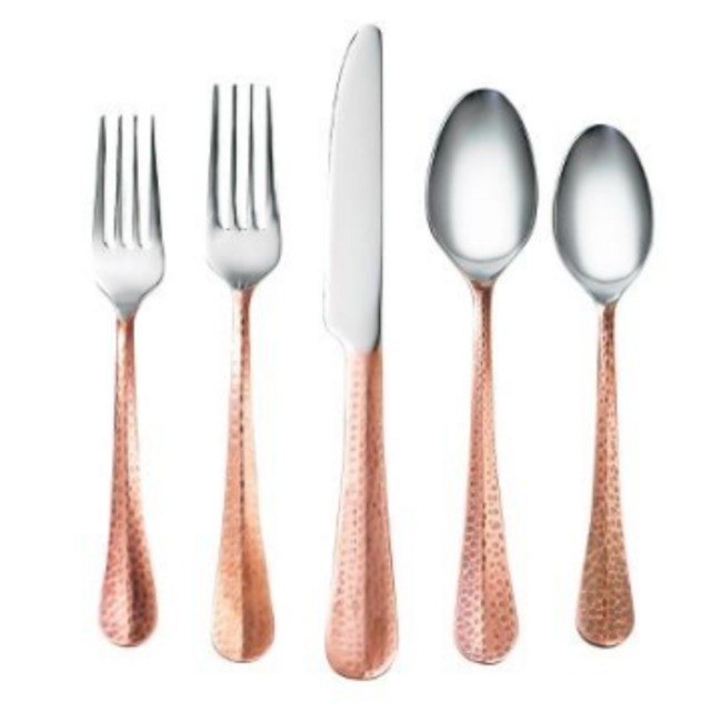 Cambridge 20 Piece Indira Jessamine Copper Mirror Flatware service For 4 new ✅