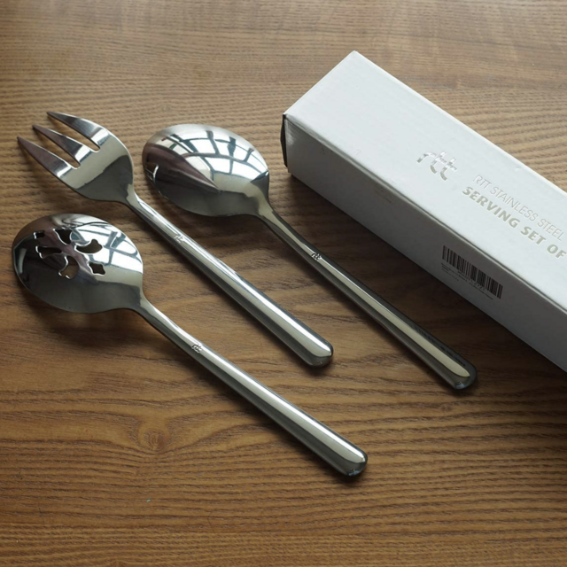 Serving Spoon x 2,Slotted Serving Spoon x 2,Serving Forks x 2,RTT 9 Inch Stainless Steel Catering Serving Utensils for Party Buffet Dinner Banquet Cooking Kitchen Basics,Mirror Finish Flatware