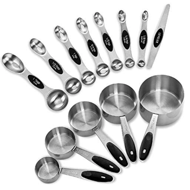 EDELIN Measuring Cups and Magnetic Measuring Spoons Set, Stainless Steel 5 Cups and 7 Spoons and 1 Levele (13set)