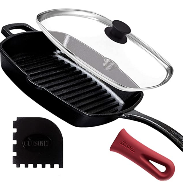 Cast Iron Square Grill Pan with Glass Lid