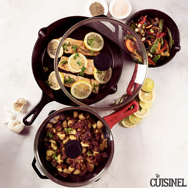 Cast Iron Skillet Set + Glass Lids