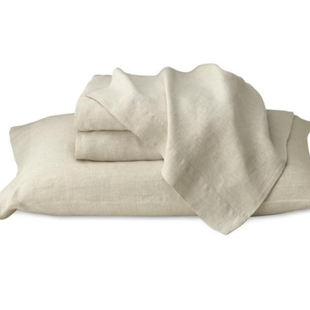 Chambers Flax Washed-Linen Sheet Set QUEEN, WHITE
