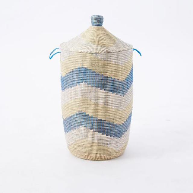 Graphic Printed Large Baskets, Blue & Cream