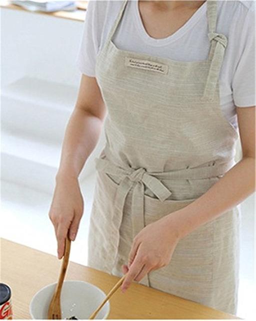 Katoot@ Japanese Style Cross-front Smock Natural Linen Apron-natural Washing Color (Beige)