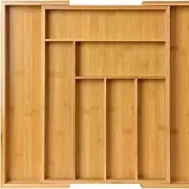 Bamboo Expandable Drawer Organizer for Utensils Holder, Adjustable Cutlery Tray, Wood Drawer Dividers Organizer for Silverware, Flatware, Knives in Kitchen, Bedroom, Living Room by Pipishell