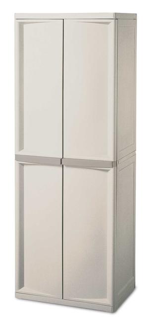 Sterilite 01428501 4-Shelf Cabinet with Putty Handles, Platinum